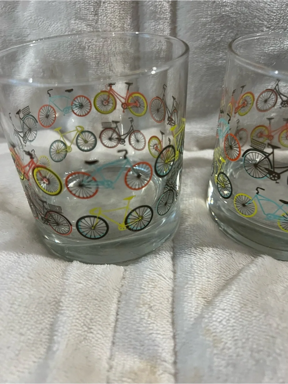 Set of 2 Bicycle Print Rocks Glasses Colorful Bike Lowball Whiskey Tumblers